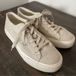 🖤VINCE Heaton Beige Linen Platform Sneakers 7